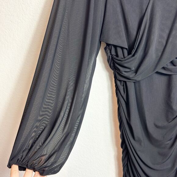 ZESICA WOMEN'S SEXY V-NECK BLACK BODYCON MINI DRESS WITH LONG SLEEVES LARGE NEW - Picture 6 of 10